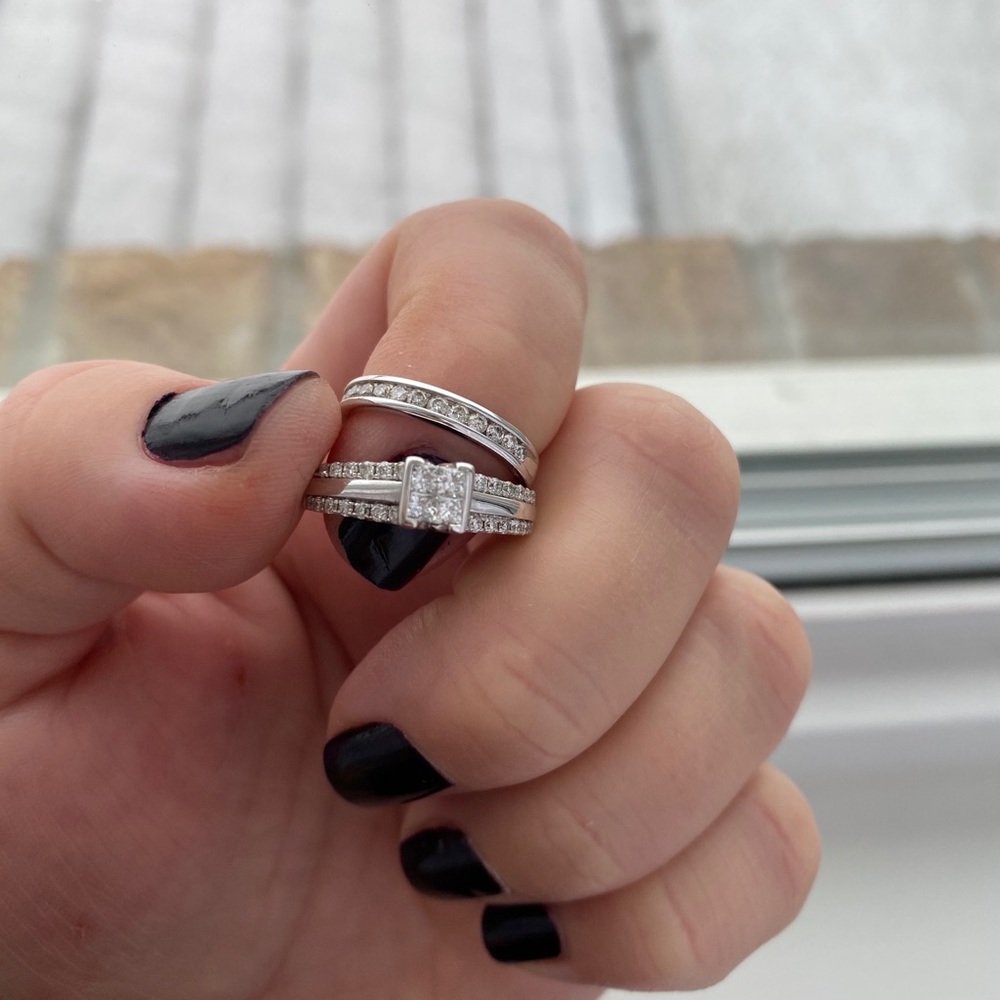 14k white gold with diamonds rings 💍 set of two